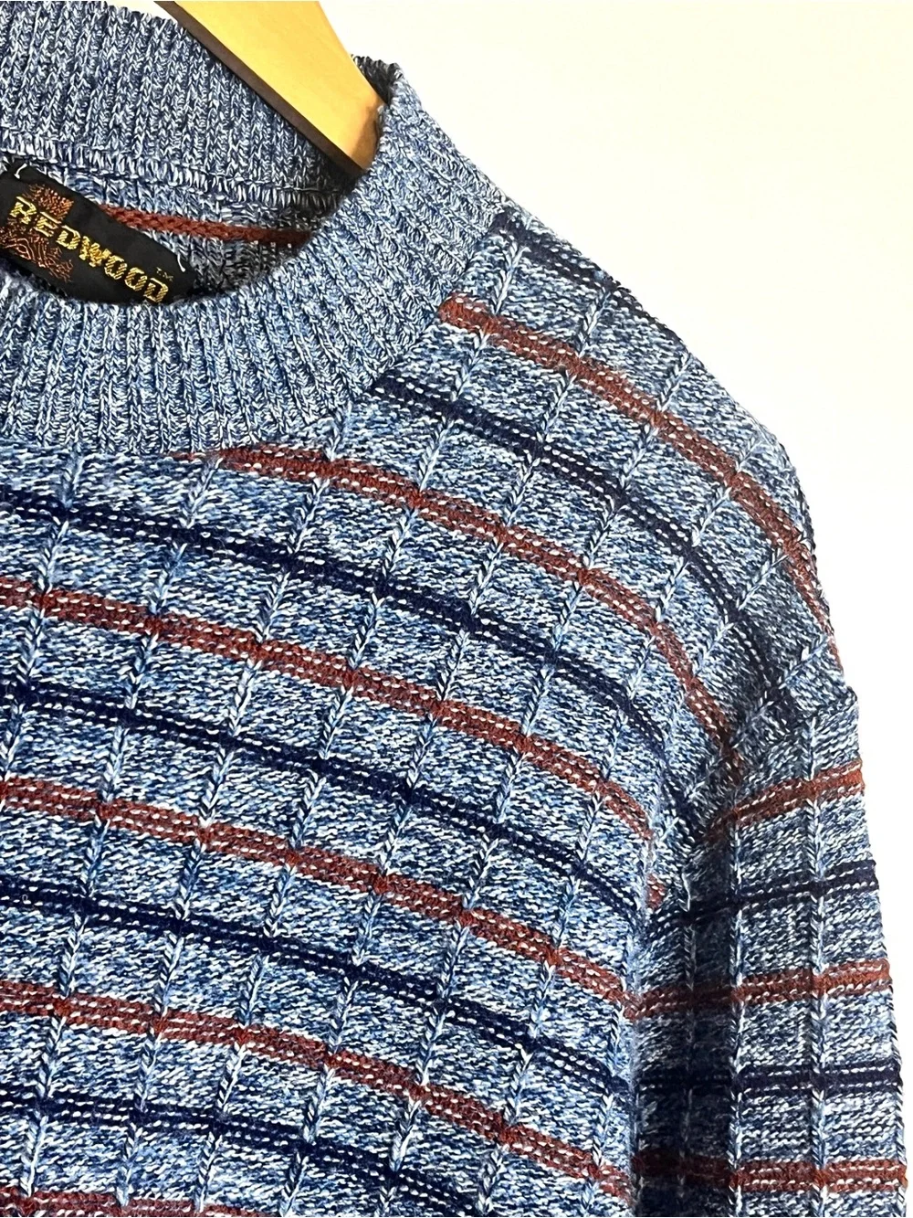 Vintage Redwood Men's Lightweight Blue & Red Striped Crewneck Sweater